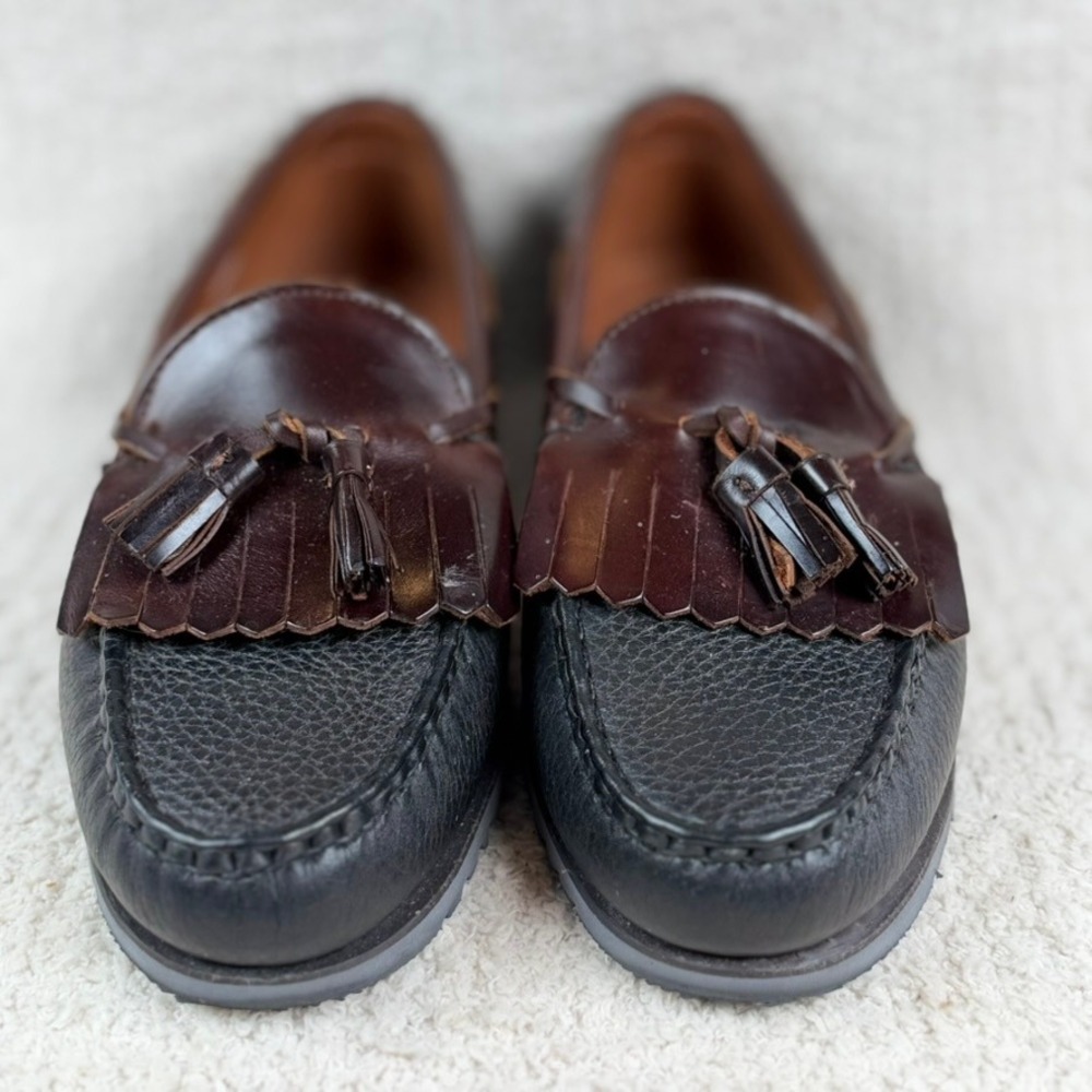 Allen Edmonds Nashua Mens 9 D Black Burgundy Leather Kiltie Tassel Loafers 42250
